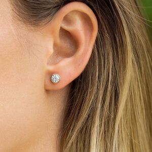 Gold Tone Bezel Set Cubic Zirconia Crystal Round Stud Earrings